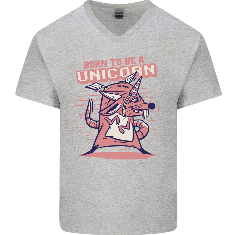 A Rat Born To Be a Unicorn Funny Mens V-Neck Cotton T-Shirt Sports Grey