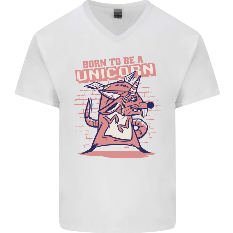 A Rat Born To Be a Unicorn Funny Mens V-Neck Cotton T-Shirt White