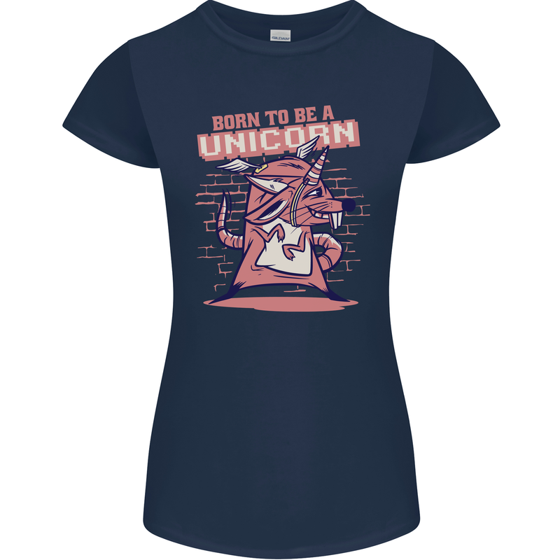 A Rat Born To Be a Unicorn Funny Womens Petite Cut T-Shirt Navy Blue