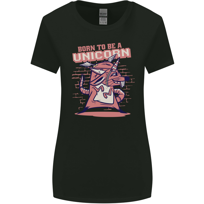 A Rat Born To Be a Unicorn Funny Womens Wider Cut T-Shirt Black