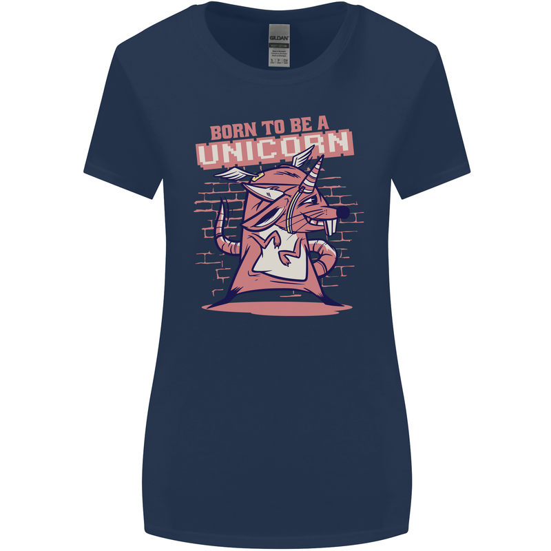 A Rat Born To Be a Unicorn Funny Womens Wider Cut T-Shirt Navy Blue