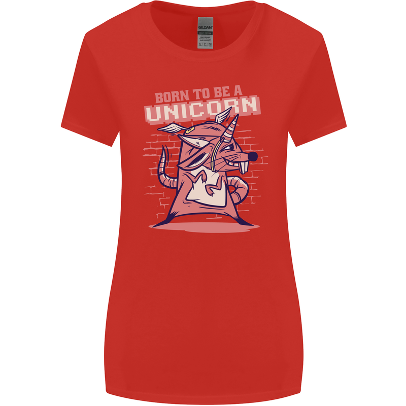 A Rat Born To Be a Unicorn Funny Womens Wider Cut T-Shirt Red