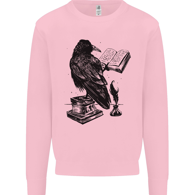 A Raven Reading a Book Literature Kids Sweatshirt Jumper Light Pink