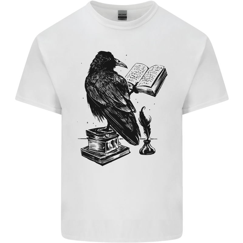 A Raven Reading a Book Literature Kids T-Shirt Childrens White