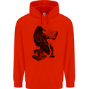 A Raven Reading a Book Literature Mens 80% Cotton Hoodie Bright Red