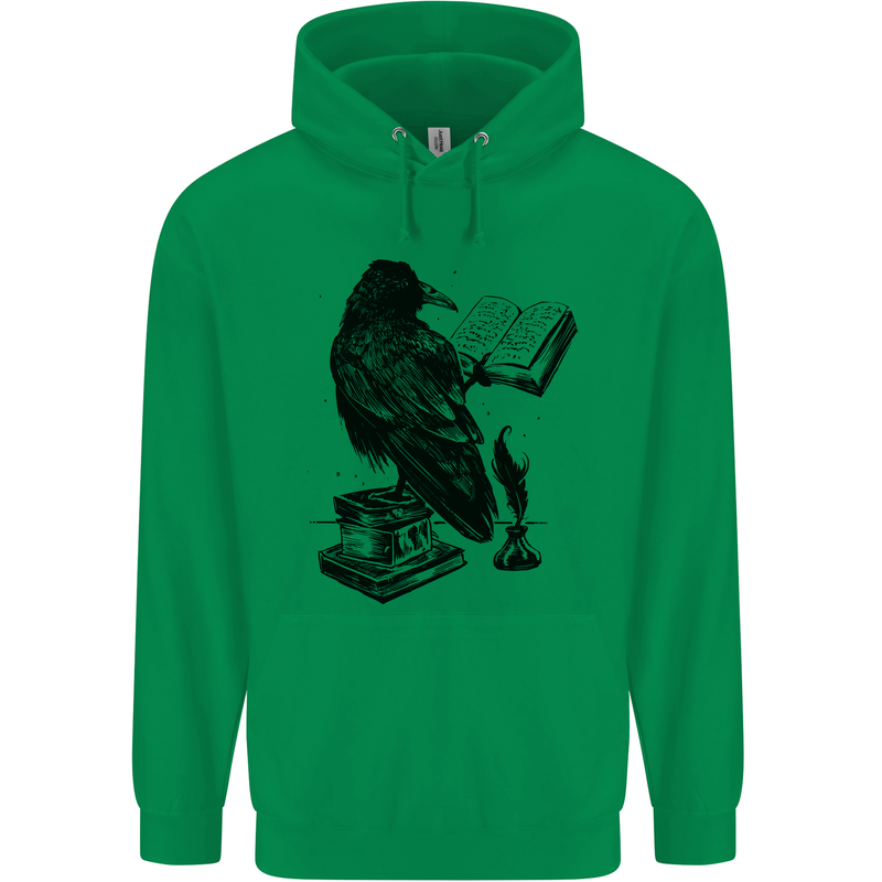 A Raven Reading a Book Literature Mens 80% Cotton Hoodie Irish Green