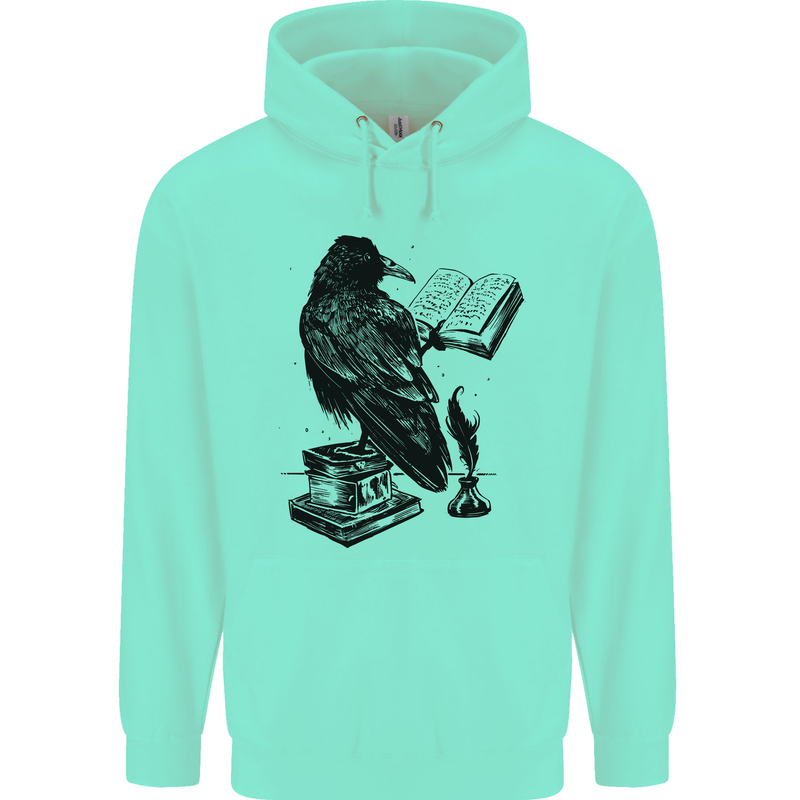 A Raven Reading a Book Literature Mens 80% Cotton Hoodie Peppermint