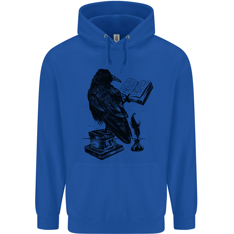 A Raven Reading a Book Literature Mens 80% Cotton Hoodie Royal Blue