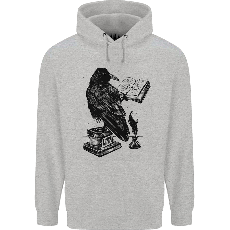 A Raven Reading a Book Literature Mens 80% Cotton Hoodie Sports Grey