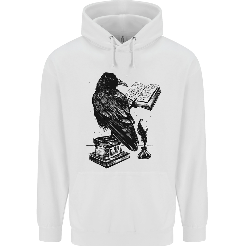 A Raven Reading a Book Literature Mens 80% Cotton Hoodie White