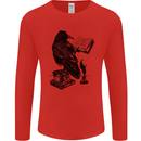 A Raven Reading a Book Literature Mens Long Sleeve T-Shirt Red