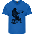 A Raven Reading a Book Literature Mens V-Neck Cotton T-Shirt Royal Blue