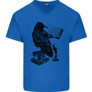 A Raven Reading a Book Literature Mens V-Neck Cotton T-Shirt Royal Blue