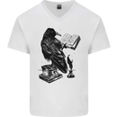A Raven Reading a Book Literature Mens V-Neck Cotton T-Shirt White