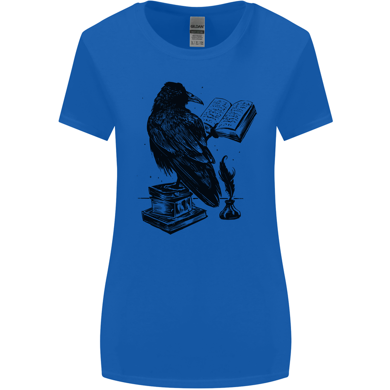 A Raven Reading a Book Literature Womens Wider Cut T-Shirt Royal Blue
