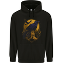 A Raven & Haunted House Moon Halloween Mens 80% Cotton Hoodie Black