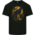 A Raven & Haunted House Moon Halloween Mens Cotton T-Shirt Tee Top BLACK