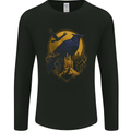 A Raven & Haunted House Moon Halloween Mens Long Sleeve T-Shirt Black