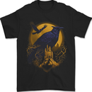 A Raven & Haunted House Moon Halloween Mens T-Shirt 100% Cotton Black