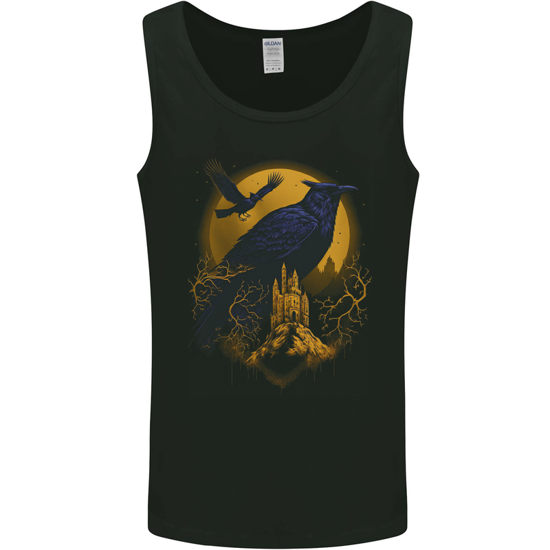 A Raven & Haunted House Moon Halloween Mens Vest Tank Top Black