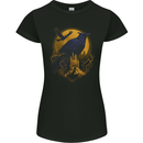 A Raven & Haunted House Moon Halloween Womens Petite Cut T-Shirt Black