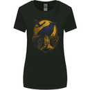 A Raven & Haunted House Moon Halloween Womens Wider Cut T-Shirt Black