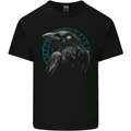 A Raven in Viking Symbols Text Valhalla Mens Cotton T-Shirt Tee Top Black