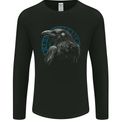 A Raven in Viking Symbols Text Valhalla Mens Long Sleeve T-Shirt Black