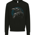 A Raven in Viking Symbols Text Valhalla Mens Sweatshirt Jumper Black