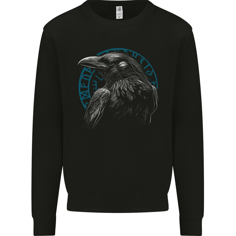 A Raven in Viking Symbols Text Valhalla Mens Sweatshirt Jumper Black