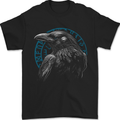 A Raven in Viking Symbols Text Valhalla Mens T-Shirt 100% Cotton Black