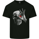 A Red Eye Skull Mens Cotton T-Shirt Tee Top Black