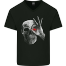 A Red Eye Skull Mens V-Neck Cotton T-Shirt Black