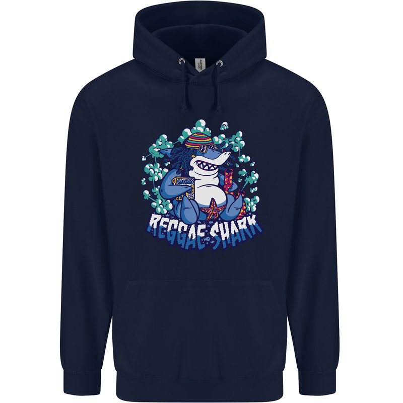 A Reggae Shark Mens 80% Cotton Hoodie Navy Blue