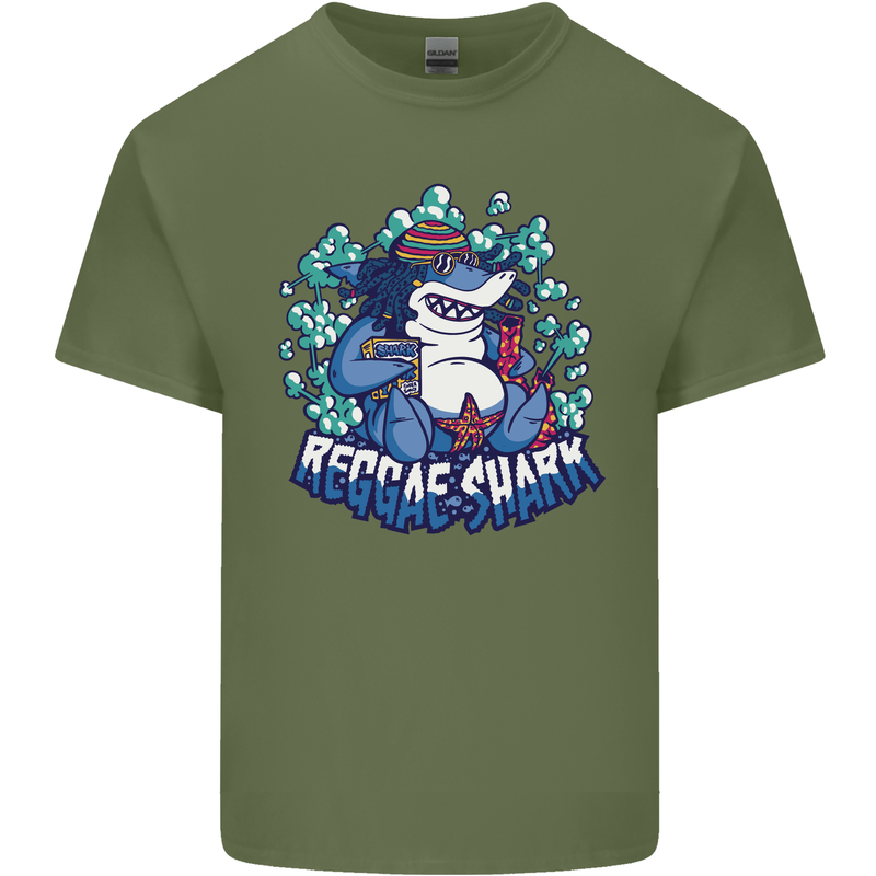 A Reggae Shark Mens Cotton T-Shirt Tee Top Military Green