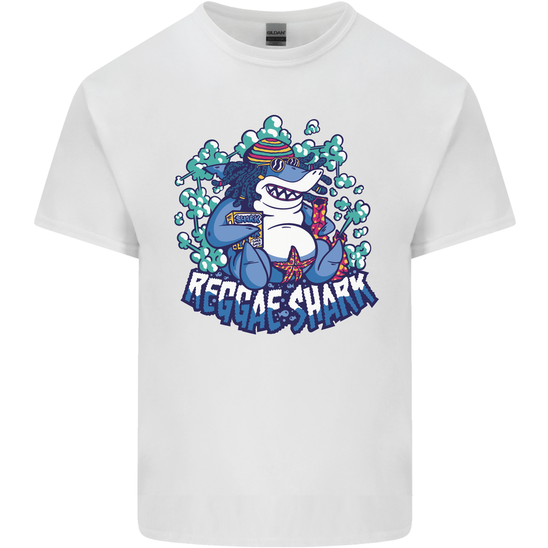 A Reggae Shark Mens Cotton T-Shirt Tee Top White