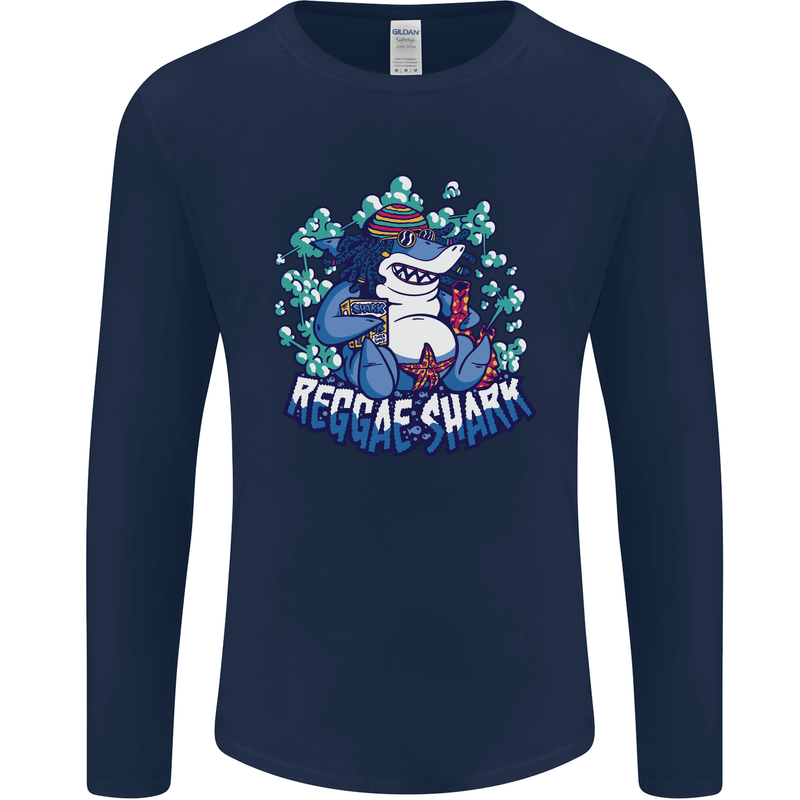 A Reggae Shark Mens Long Sleeve T-Shirt Navy Blue
