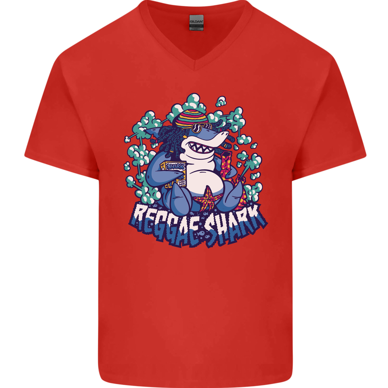 A Reggae Shark Mens V-Neck Cotton T-Shirt Red