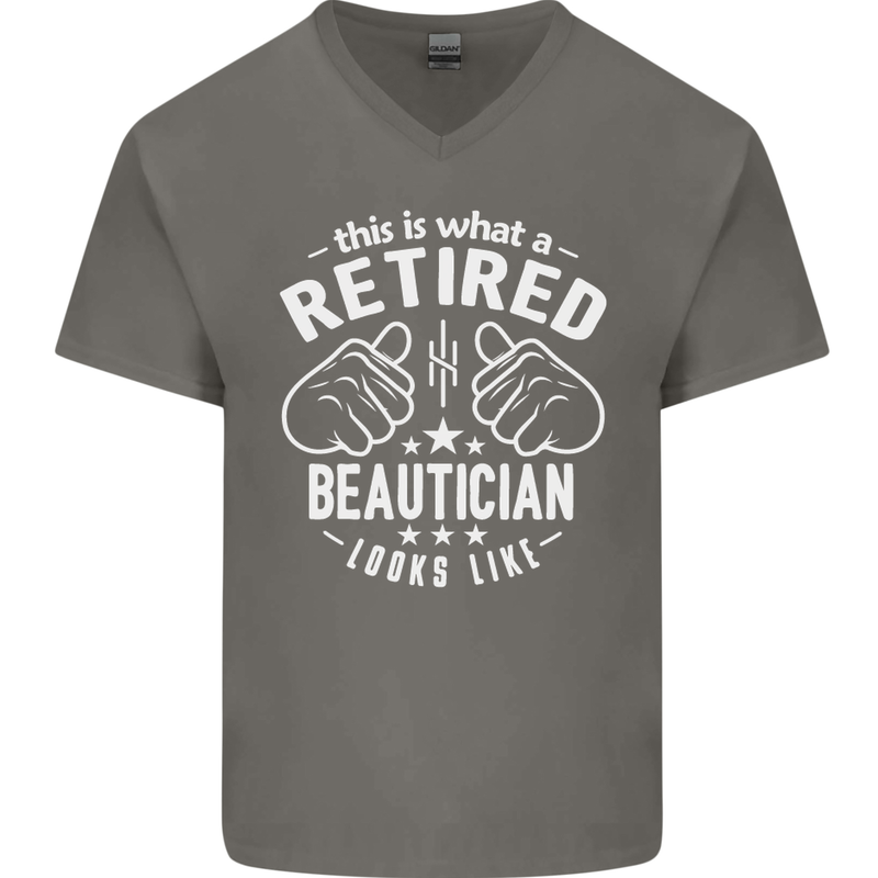 A Retired Beautician Looks Like Mens V-Neck Cotton T-Shirt Charcoal