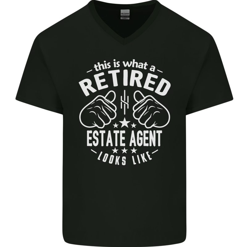 A Retired Estate Agent Looks Like Mens V-Neck Cotton T-Shirt Black