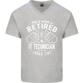 A Retired IT Technician Looks Like Mens V-Neck Cotton T-Shirt Sports Grey