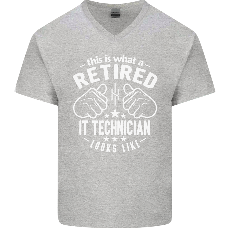 A Retired IT Technician Looks Like Mens V-Neck Cotton T-Shirt Sports Grey