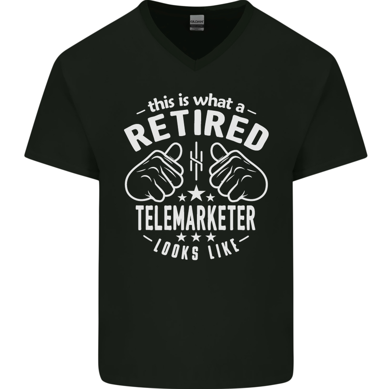A Retired Telemarketer Looks Like Mens V-Neck Cotton T-Shirt Black