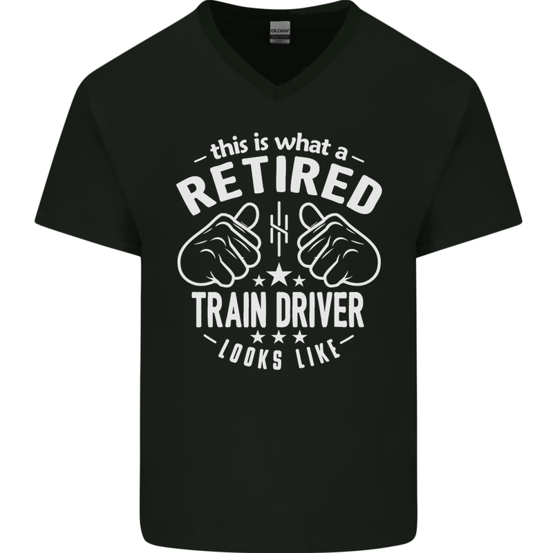 A Retired Train Driver Looks Like Mens V-Neck Cotton T-Shirt Black