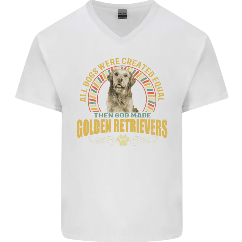 A Retriever Dog Mens V-Neck Cotton T-Shirt White