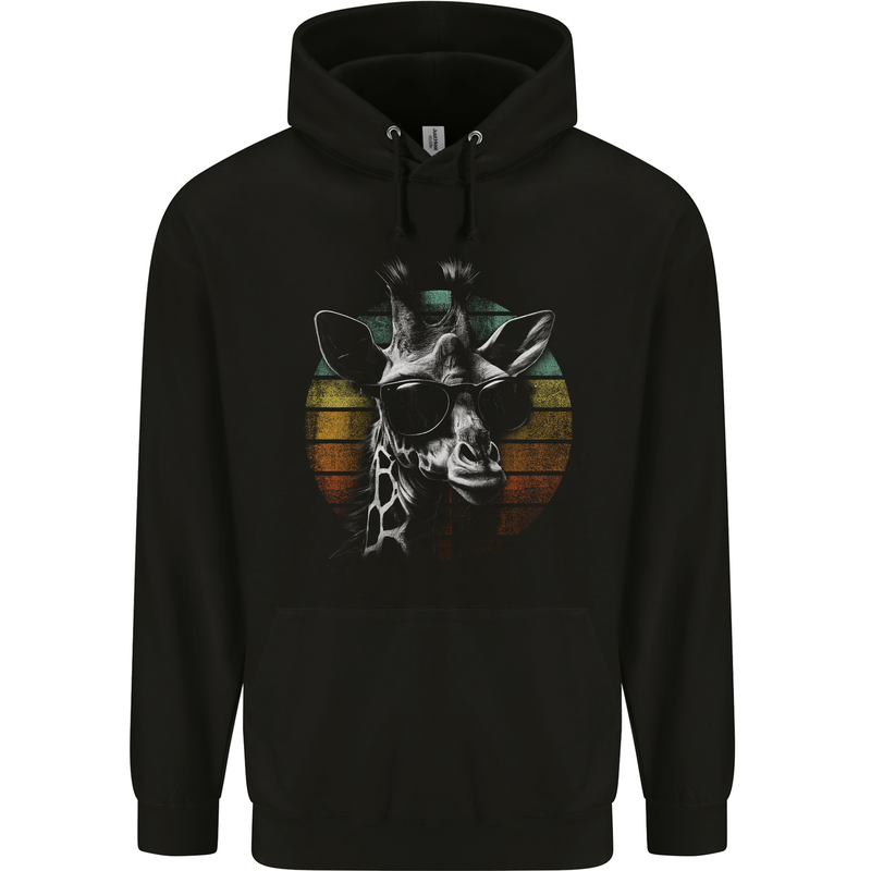 A Retro Giraffe Childrens Kids Hoodie Black