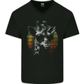 A Retro Giraffe Mens V-Neck Cotton T-Shirt Black