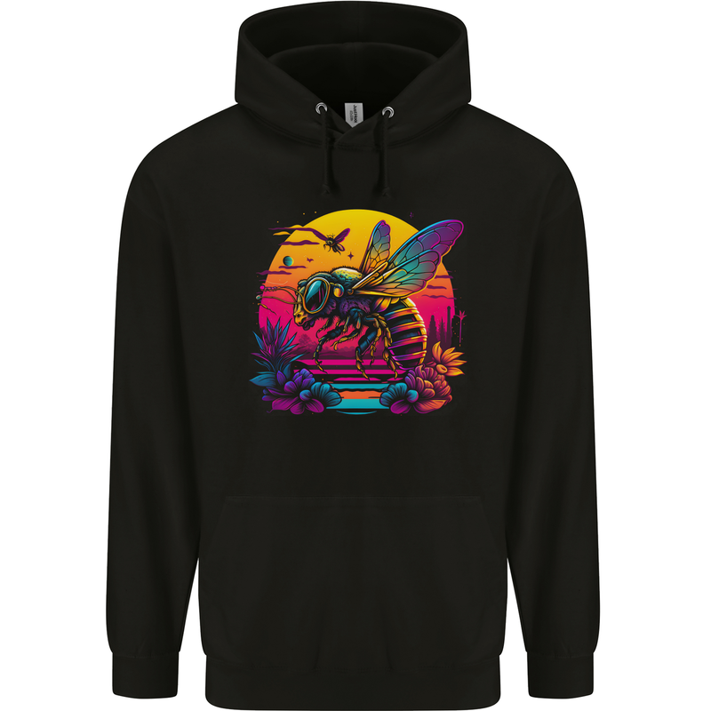 A Retrowave Bee Retro Colour Childrens Kids Hoodie Black