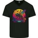 A Retrowave Bee Retro Colour Mens V-Neck Cotton T-Shirt Black