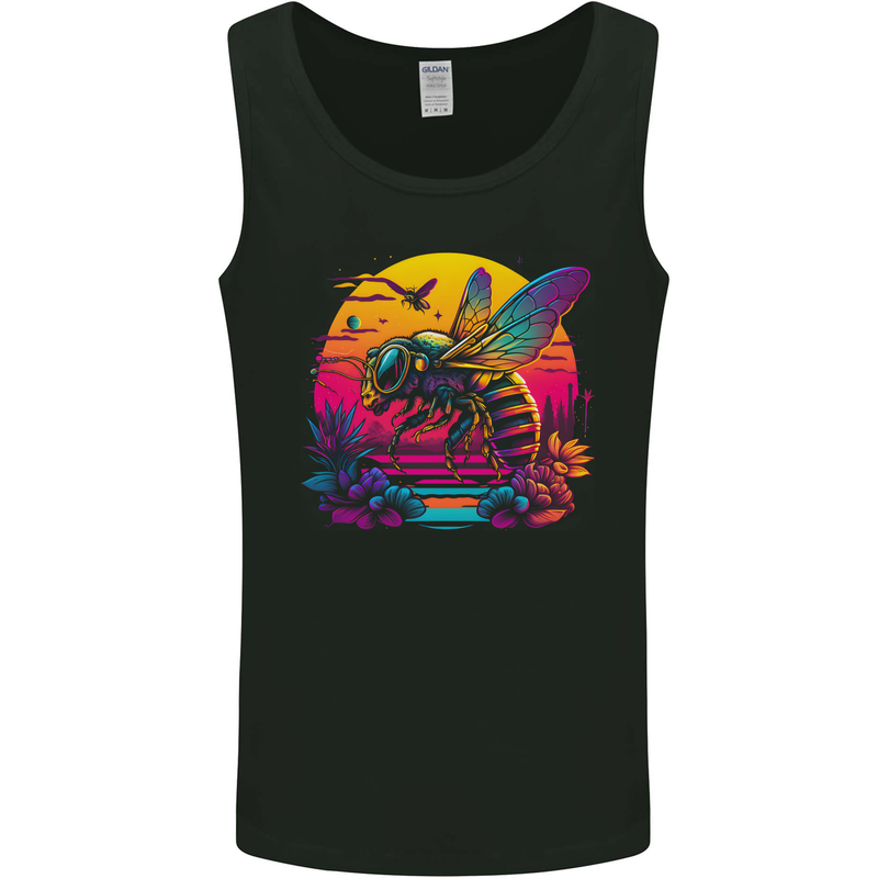 A Retrowave Bee Retro Colour Mens Vest Tank Top Black